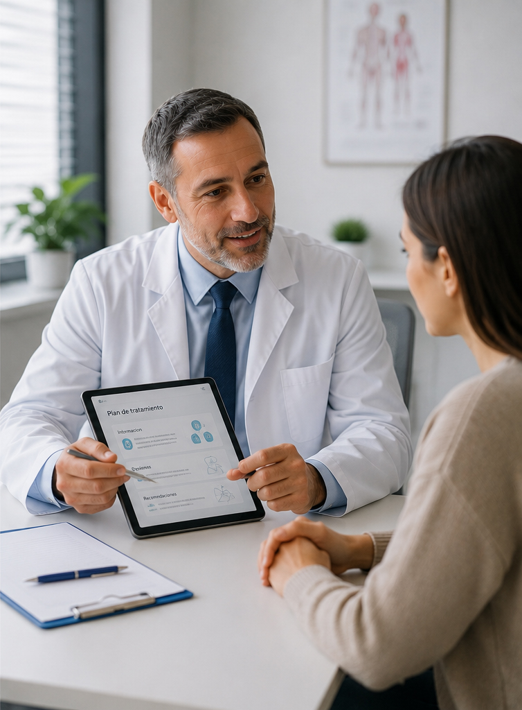 Paciente investigando clínicas médicas online y consulta médica privada en España